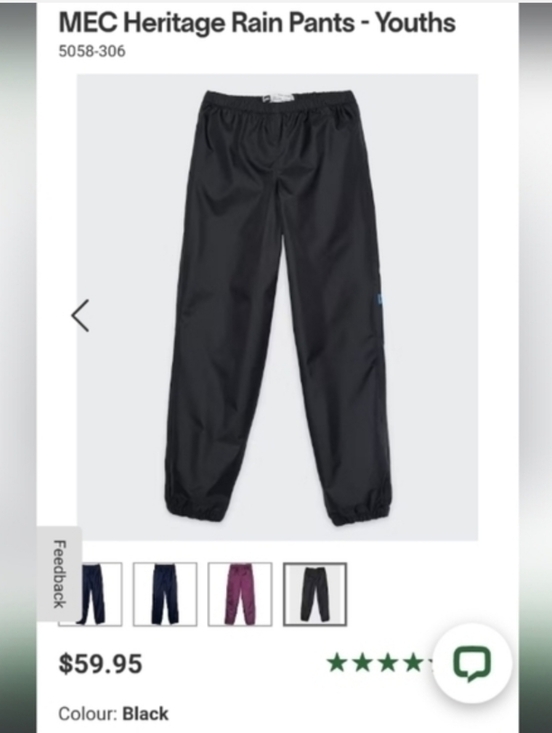 MEC Other - NWT MEC Waterproof Rain Pants,Youth Kids Size 12,Black,Unlined